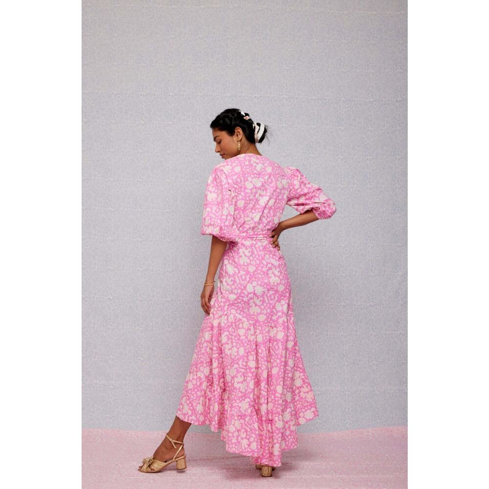 SZ Blockprints Haze Full Wrap Dress Eva Pink Size Small - Picture 3 of 12